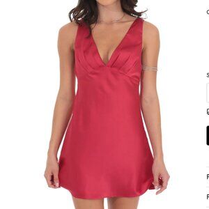 Lucy in the Sky Satin V-Neck Open back Dress in Red
